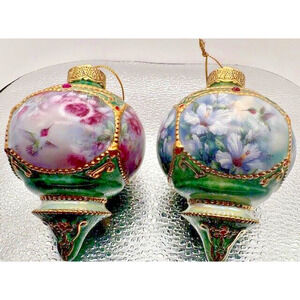 Hummingbird Floral 1998 Bradford Edition Ornaments Set of 2 Heirloom Porcelain